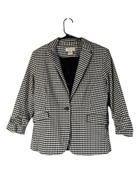 Rachel Zoe Black White Plaid One Button Boy Jacket Blazer Women Sz M